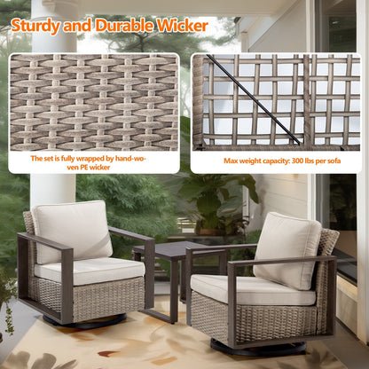 Cozywor - Set da conversazione con sedia a dondolo girevole da esterno, 3 pezzi, per patio e con tavolino laterale