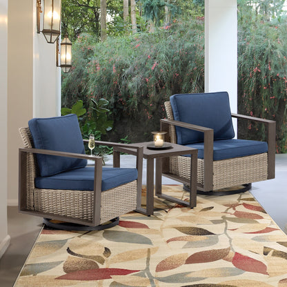 Cozywor - Set da conversazione con sedia a dondolo girevole da esterno, 3 pezzi, per patio e con tavolino laterale