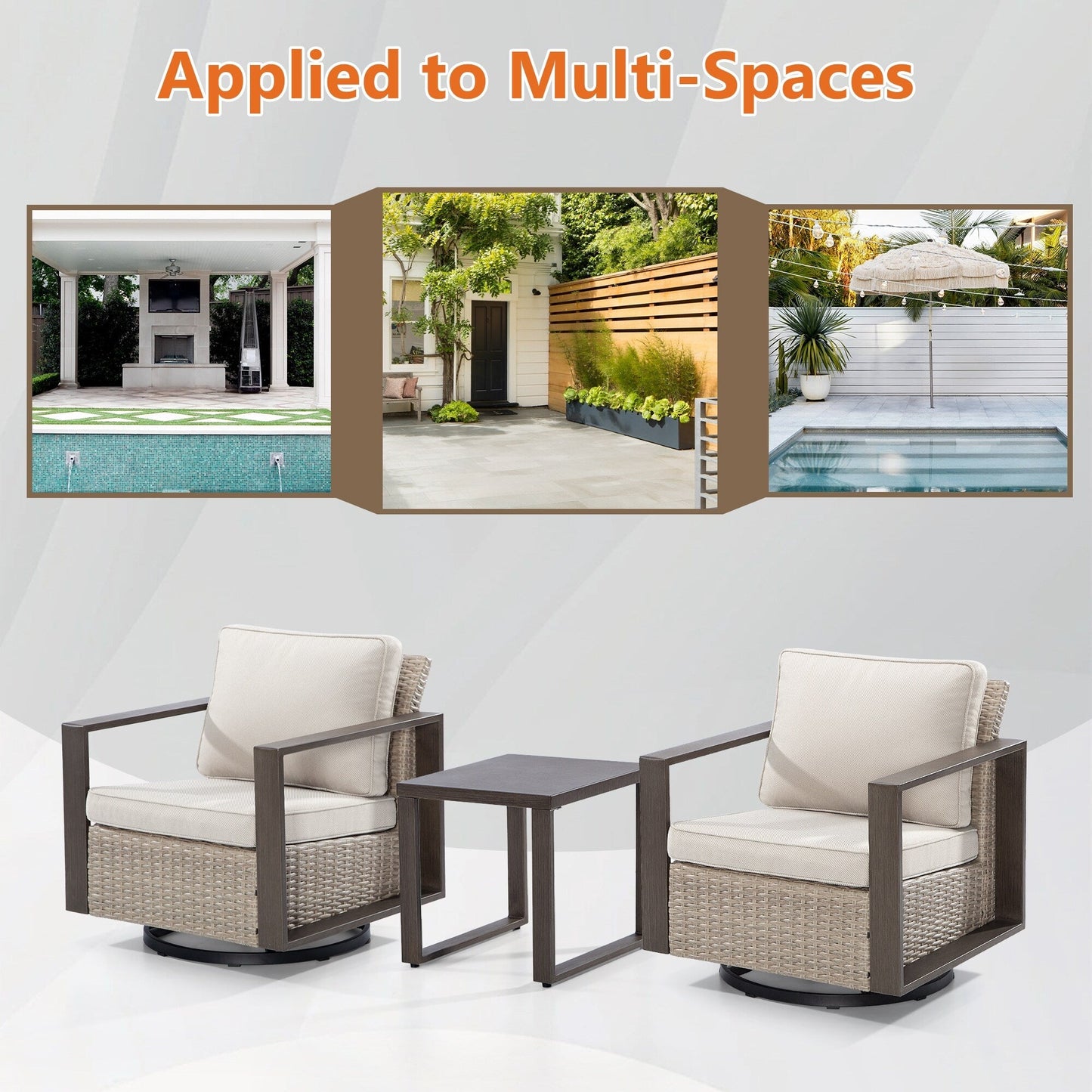 Cozywor - Set da conversazione con sedia a dondolo girevole da esterno, 3 pezzi, per patio e con tavolino laterale