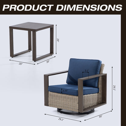 Cozywor - Set da conversazione con sedia a dondolo girevole da esterno, 3 pezzi, per patio e con tavolino laterale