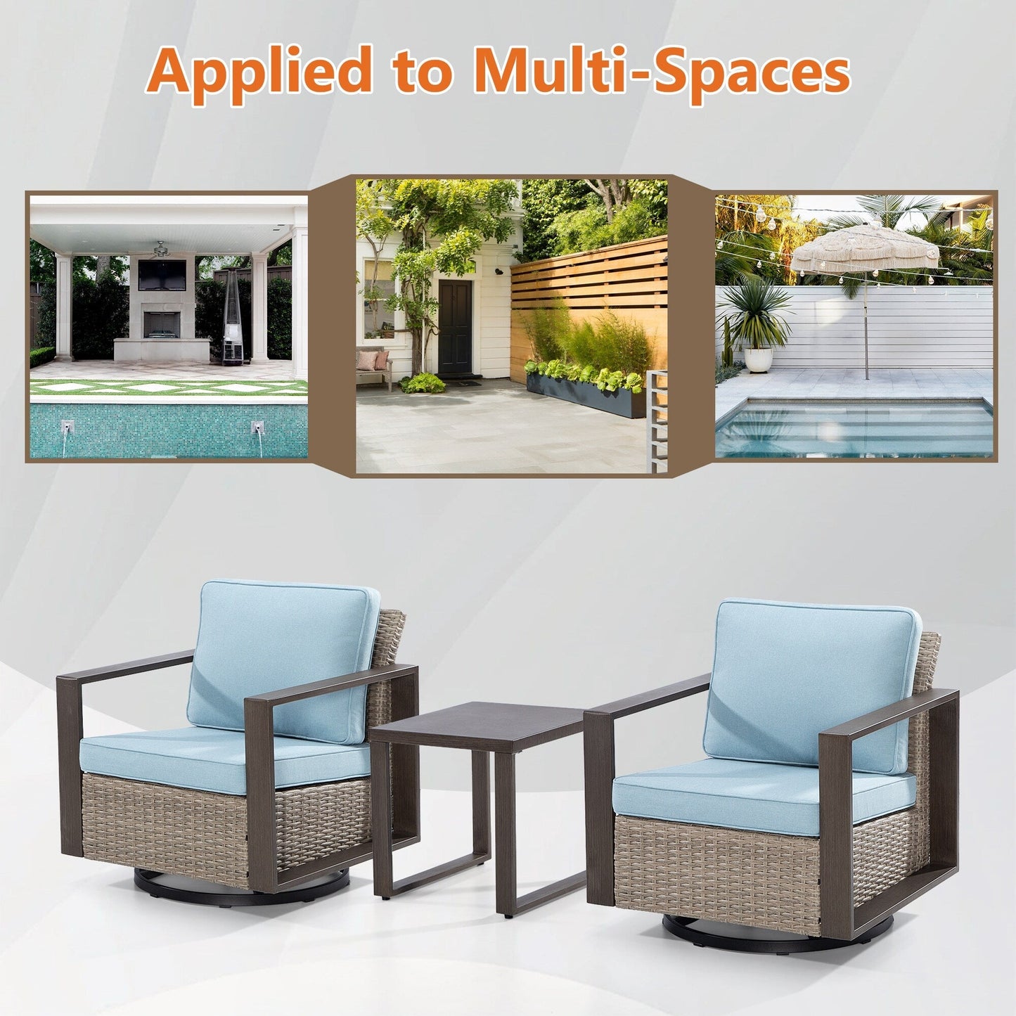 Cozywor - Set da conversazione con sedia a dondolo girevole da esterno, 3 pezzi, per patio e con tavolino laterale