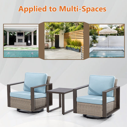 Cozywor - Set da conversazione con sedia a dondolo girevole da esterno, 3 pezzi, per patio e con tavolino laterale