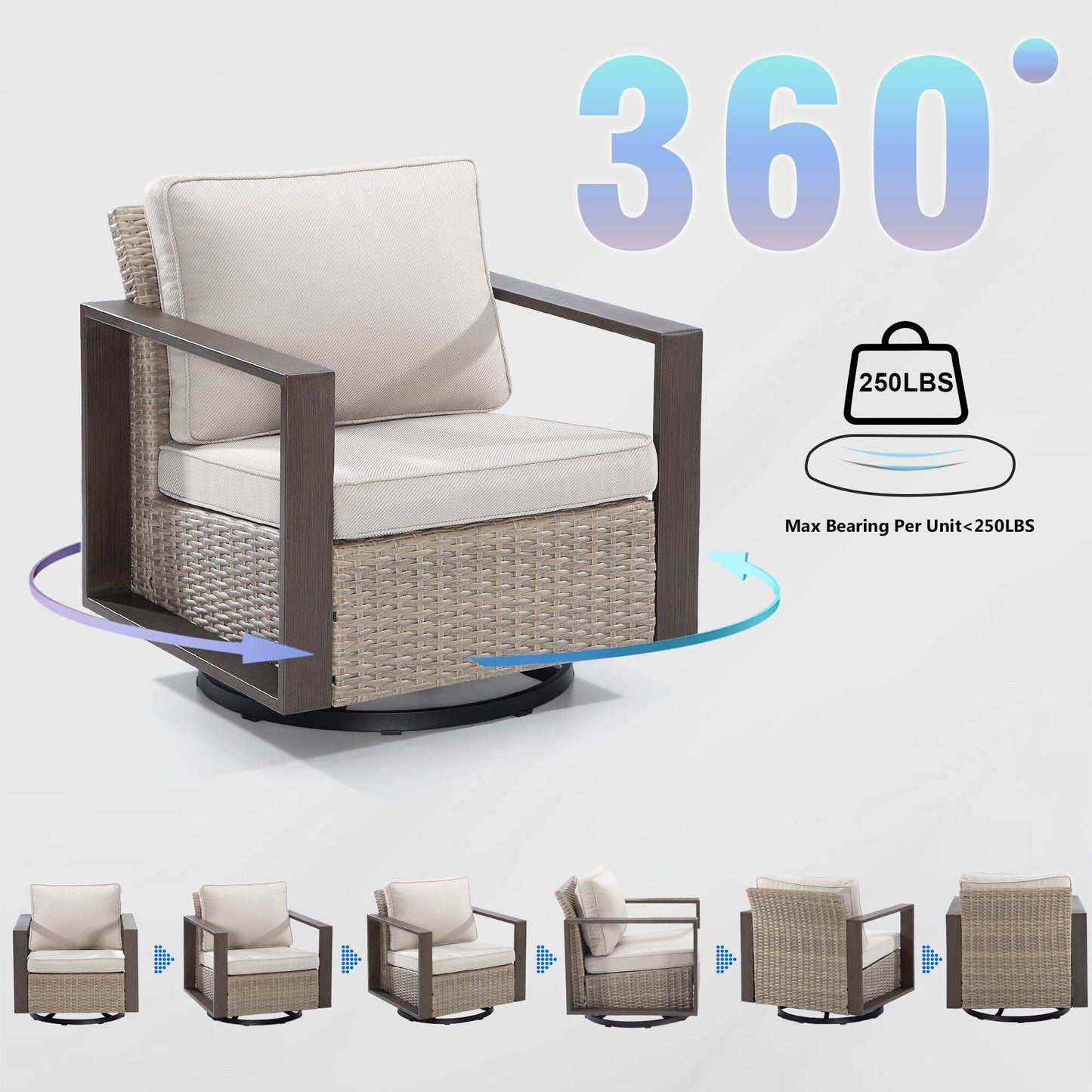 Cozywor - Set da conversazione con sedia a dondolo girevole da esterno, 3 pezzi, per patio e con tavolino laterale