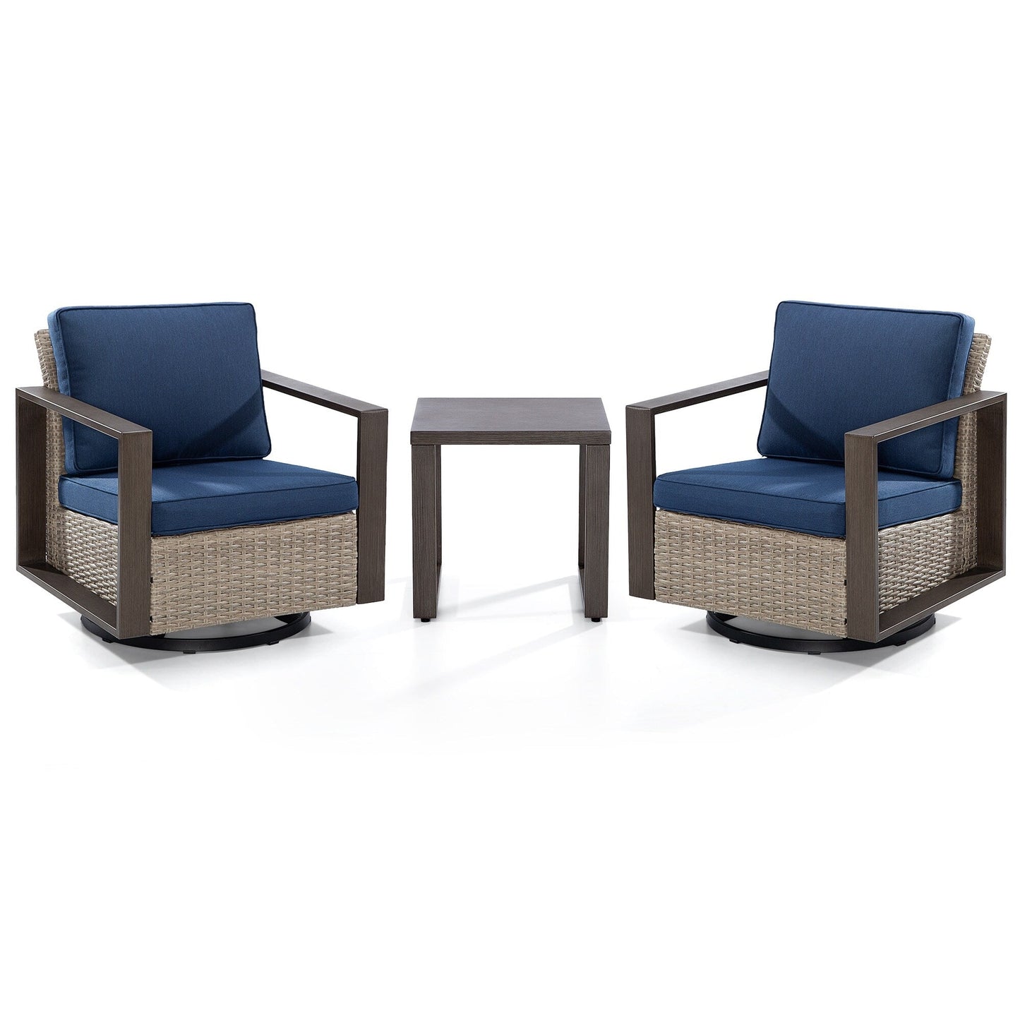 Cozywor - Set da conversazione con sedia a dondolo girevole da esterno, 3 pezzi, per patio e con tavolino laterale