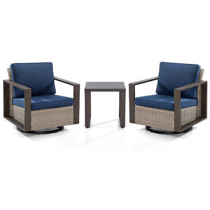 Cozywor - Set da conversazione con sedia a dondolo girevole da esterno, 3 pezzi, per patio e con tavolino laterale