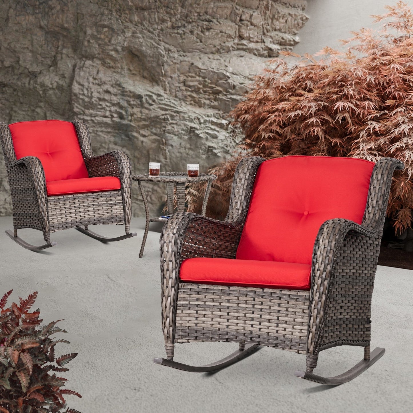 Set di sedie a dondolo da esterno in vimini Cozywor da 3 pezzi