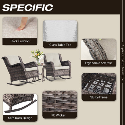 Set di sedie a dondolo da esterno in vimini Cozywor da 3 pezzi