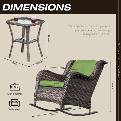 Set di sedie a dondolo da esterno in vimini Cozywor da 3 pezzi