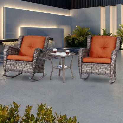 Set di sedie a dondolo da esterno in vimini Cozywor da 3 pezzi