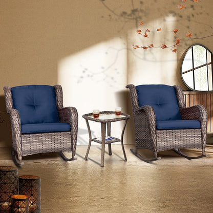 Set di sedie a dondolo da esterno in vimini Cozywor da 3 pezzi