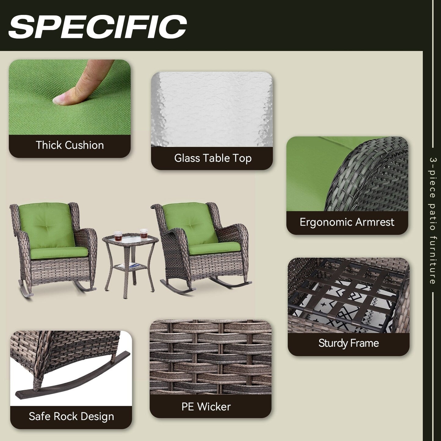 Set di sedie a dondolo da esterno in vimini Cozywor da 3 pezzi