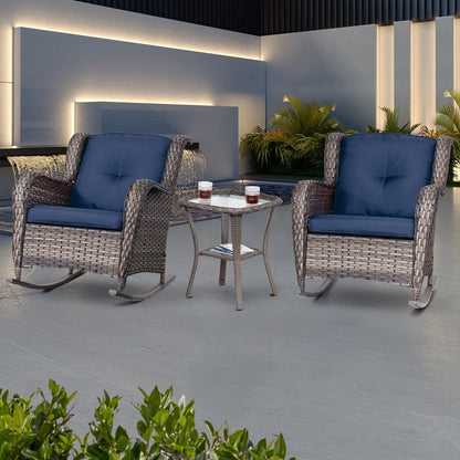 Set di sedie a dondolo da esterno in vimini Cozywor da 3 pezzi