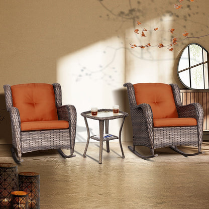 Set di sedie a dondolo da esterno in vimini Cozywor da 3 pezzi