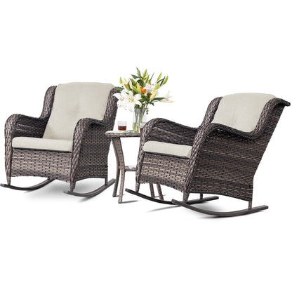 Set di sedie a dondolo da esterno in vimini Cozywor da 3 pezzi