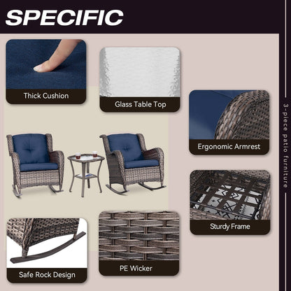 Set di sedie a dondolo da esterno in vimini Cozywor da 3 pezzi