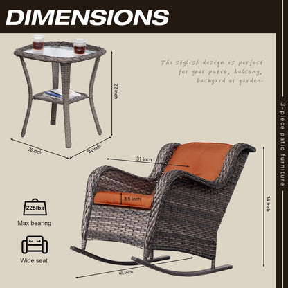 Set di sedie a dondolo da esterno in vimini Cozywor da 3 pezzi