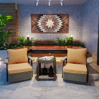 Set da conversazione con sedia a dondolo girevole da giardino in vimini Cozywor da 3 pezzi