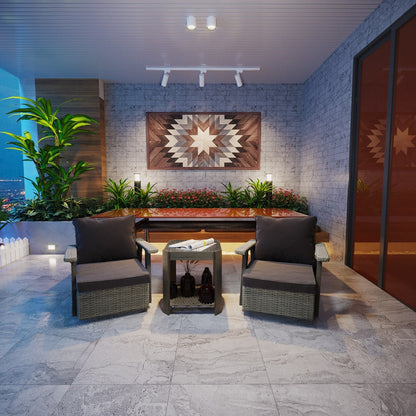 Set da conversazione con sedia a dondolo girevole da giardino in vimini Cozywor da 3 pezzi