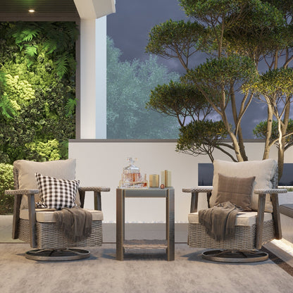 Set da conversazione con sedia a dondolo girevole da giardino in vimini Cozywor da 3 pezzi