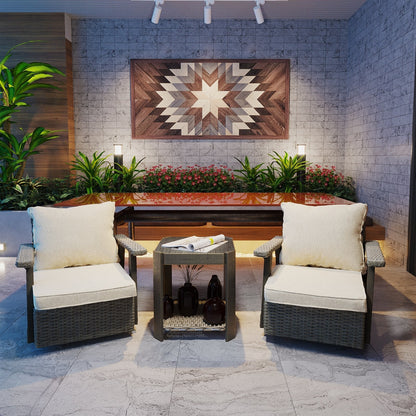 Set da conversazione con sedia a dondolo girevole da giardino in vimini Cozywor da 3 pezzi