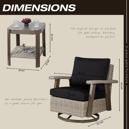 Set da conversazione con sedia a dondolo girevole da giardino in vimini Cozywor da 3 pezzi