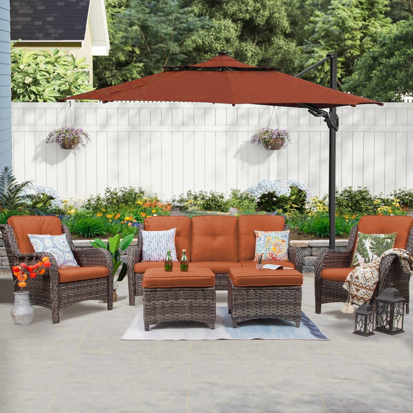 Set da conversazione per patio esterno in vimini Cozywor da 5 pezzi