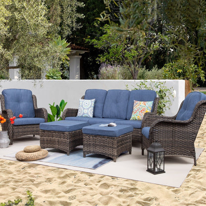 Set da conversazione per patio esterno in vimini Cozywor da 5 pezzi