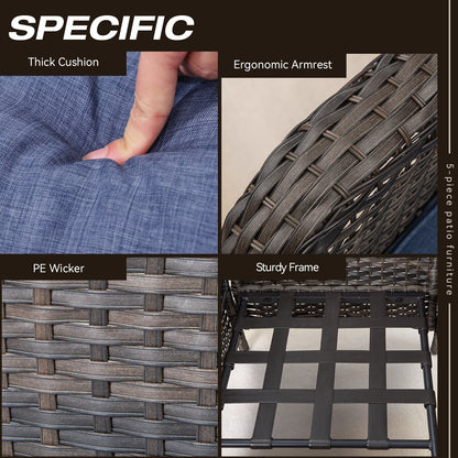 Set da conversazione per patio esterno in vimini Cozywor da 5 pezzi