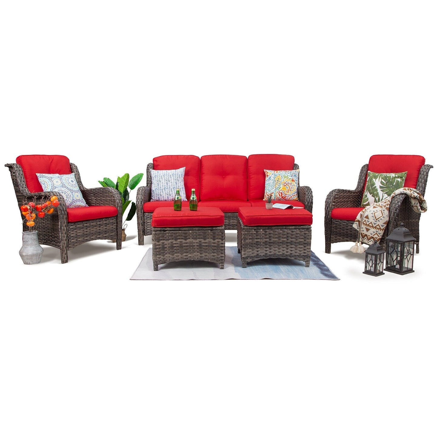 Set da conversazione per patio esterno in vimini Cozywor da 5 pezzi