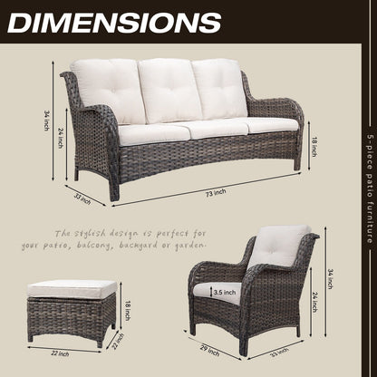 Set da conversazione per patio esterno in vimini Cozywor da 5 pezzi