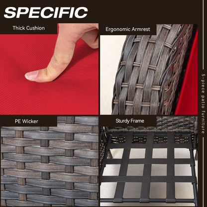 Set da conversazione per patio esterno in vimini Cozywor da 5 pezzi