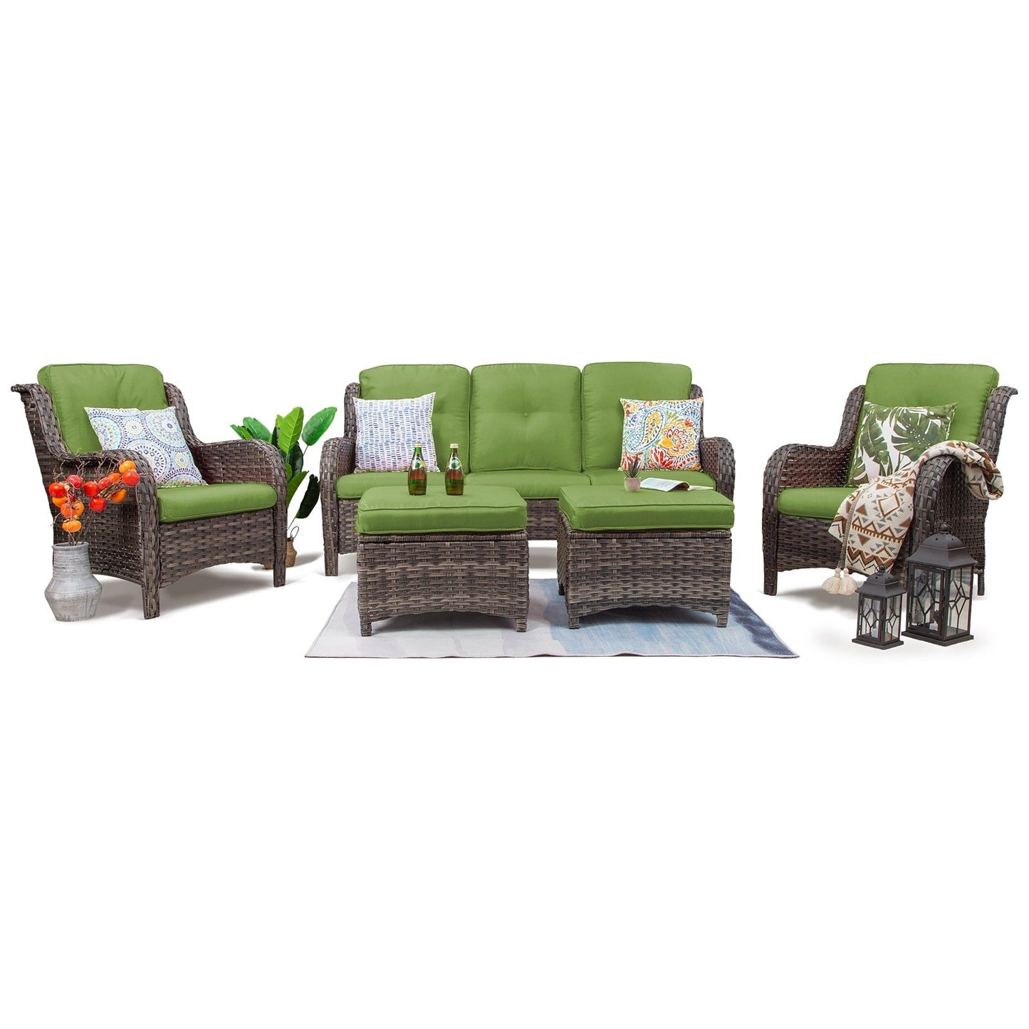 Set da conversazione per patio esterno in vimini Cozywor da 5 pezzi