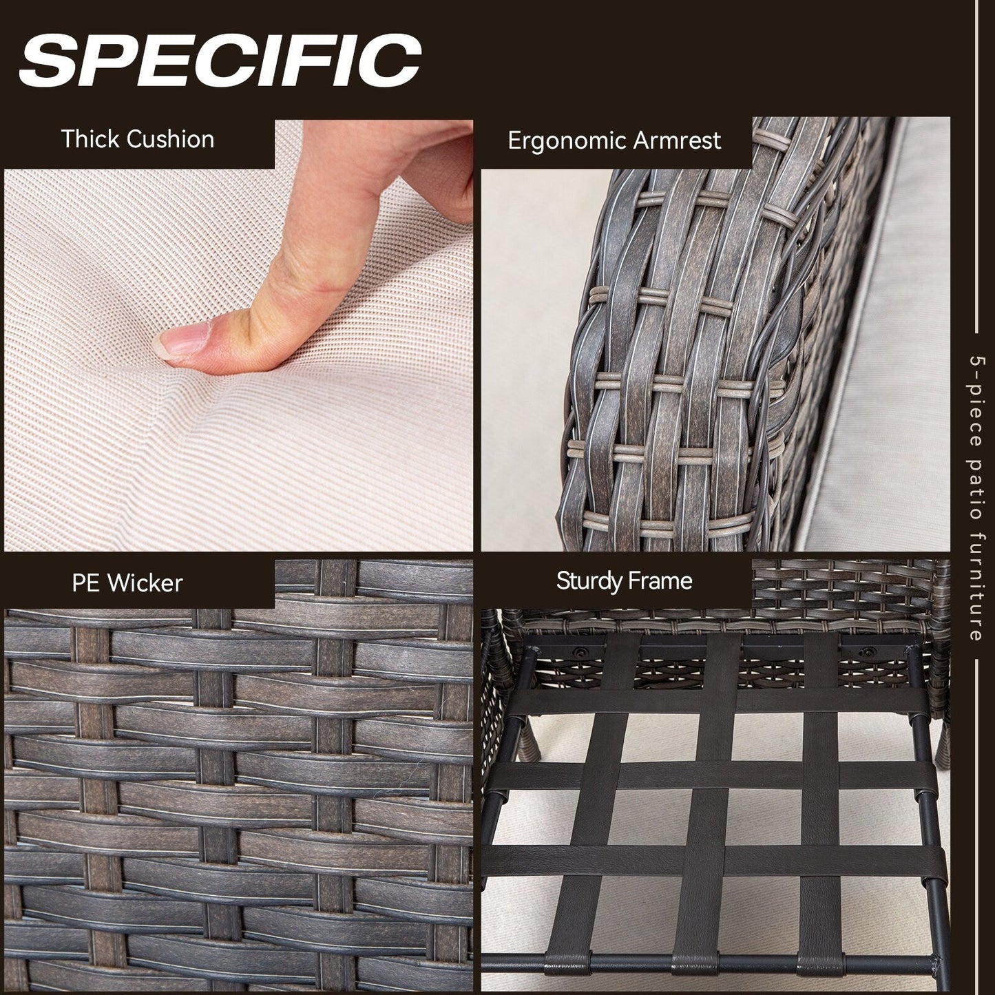 Set da conversazione per patio esterno in vimini Cozywor da 5 pezzi