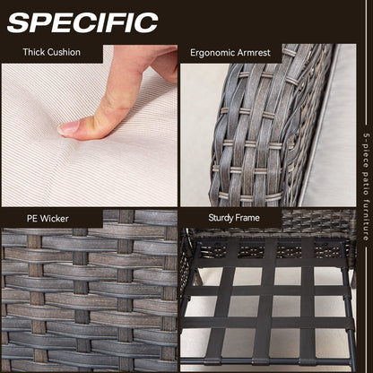 Set da conversazione per patio esterno in vimini Cozywor da 5 pezzi