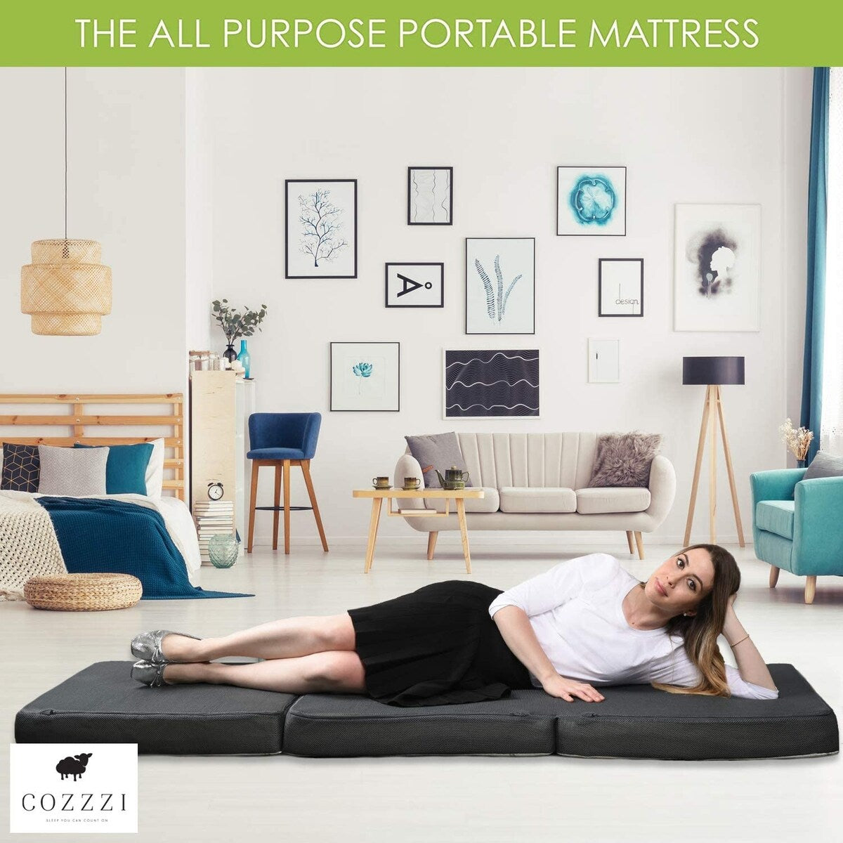 Materasso pieghevole Cozzzi - Materasso in schiuma a tre ante, misura singola, 78x31x4