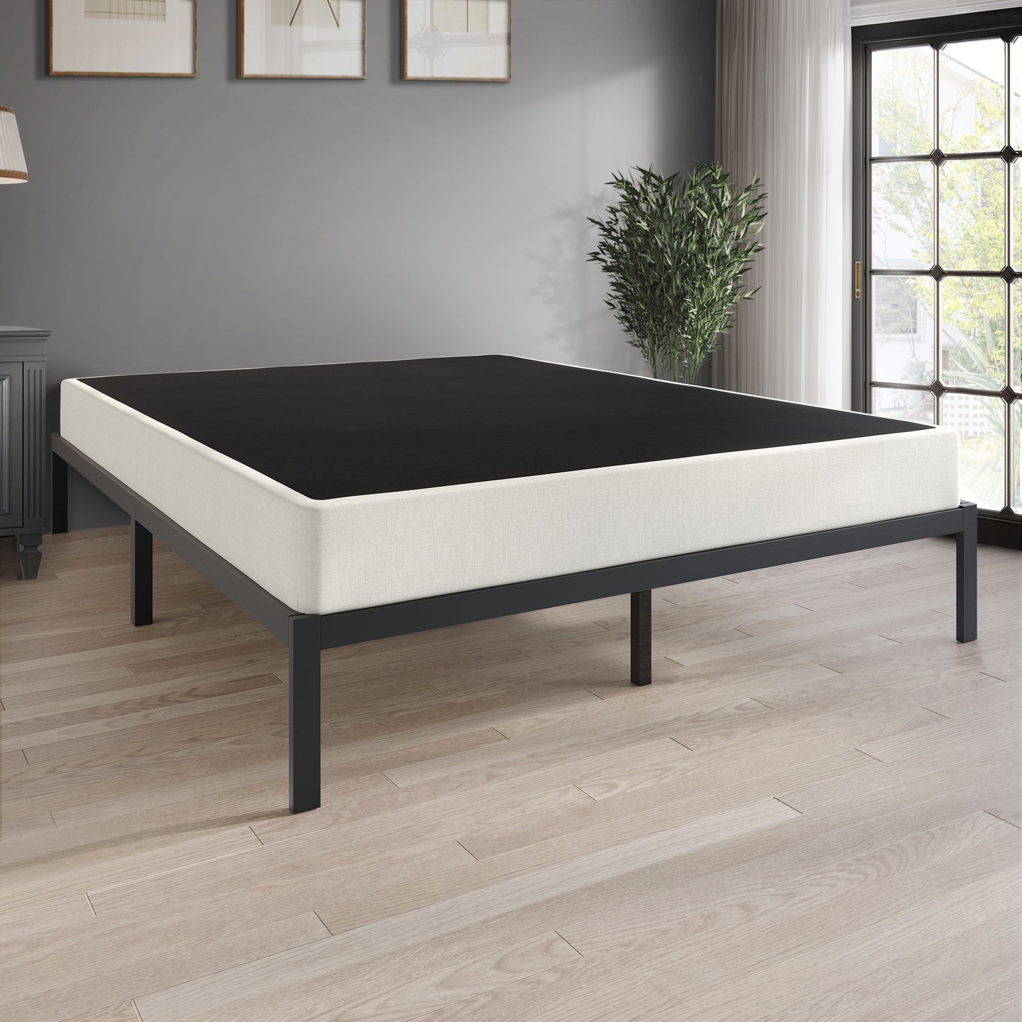 CraftPorch - Letto a molle in metallo da 5 pollici con rivestimento in lino grigio caldo