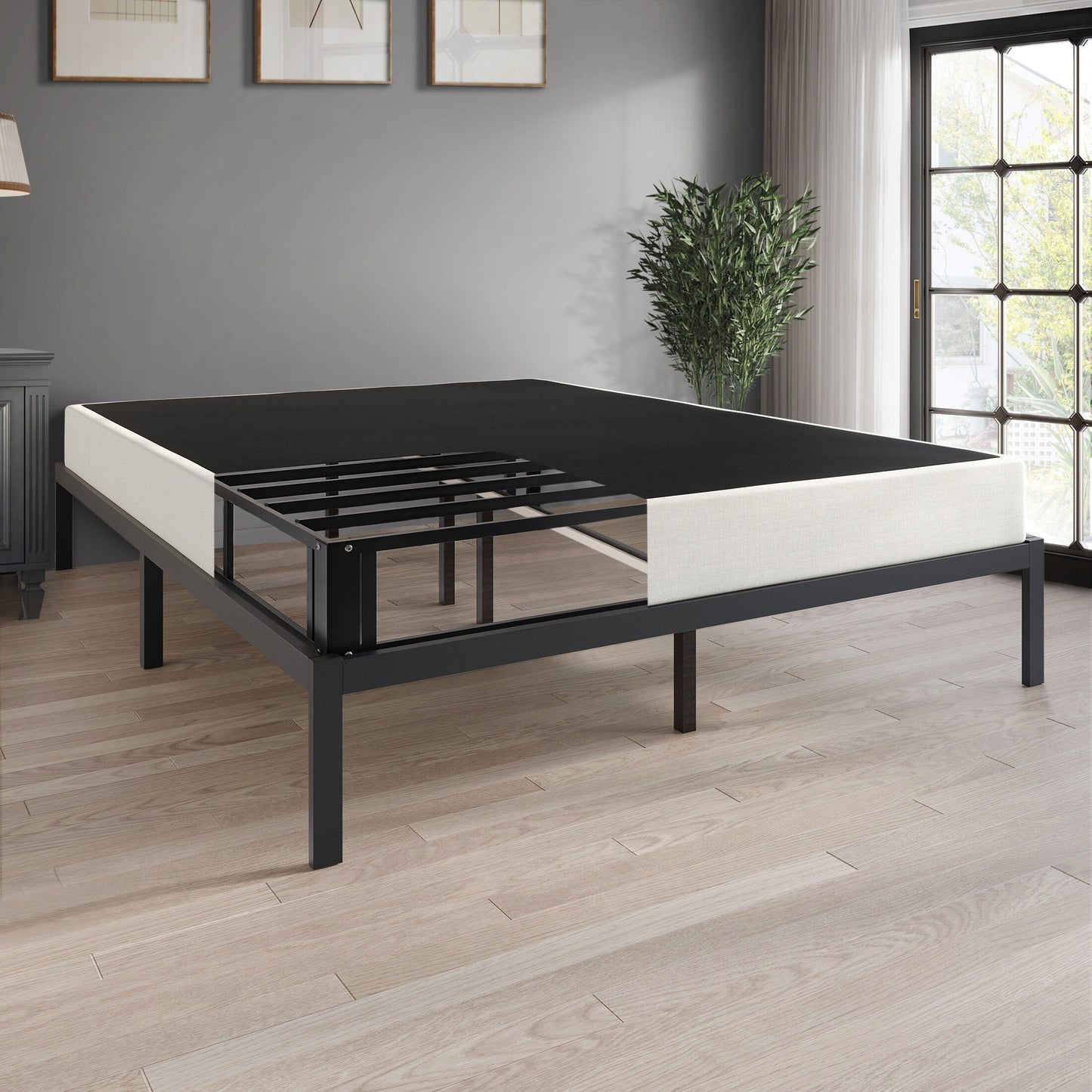 CraftPorch - Letto a molle in metallo da 5 pollici con rivestimento in lino grigio caldo