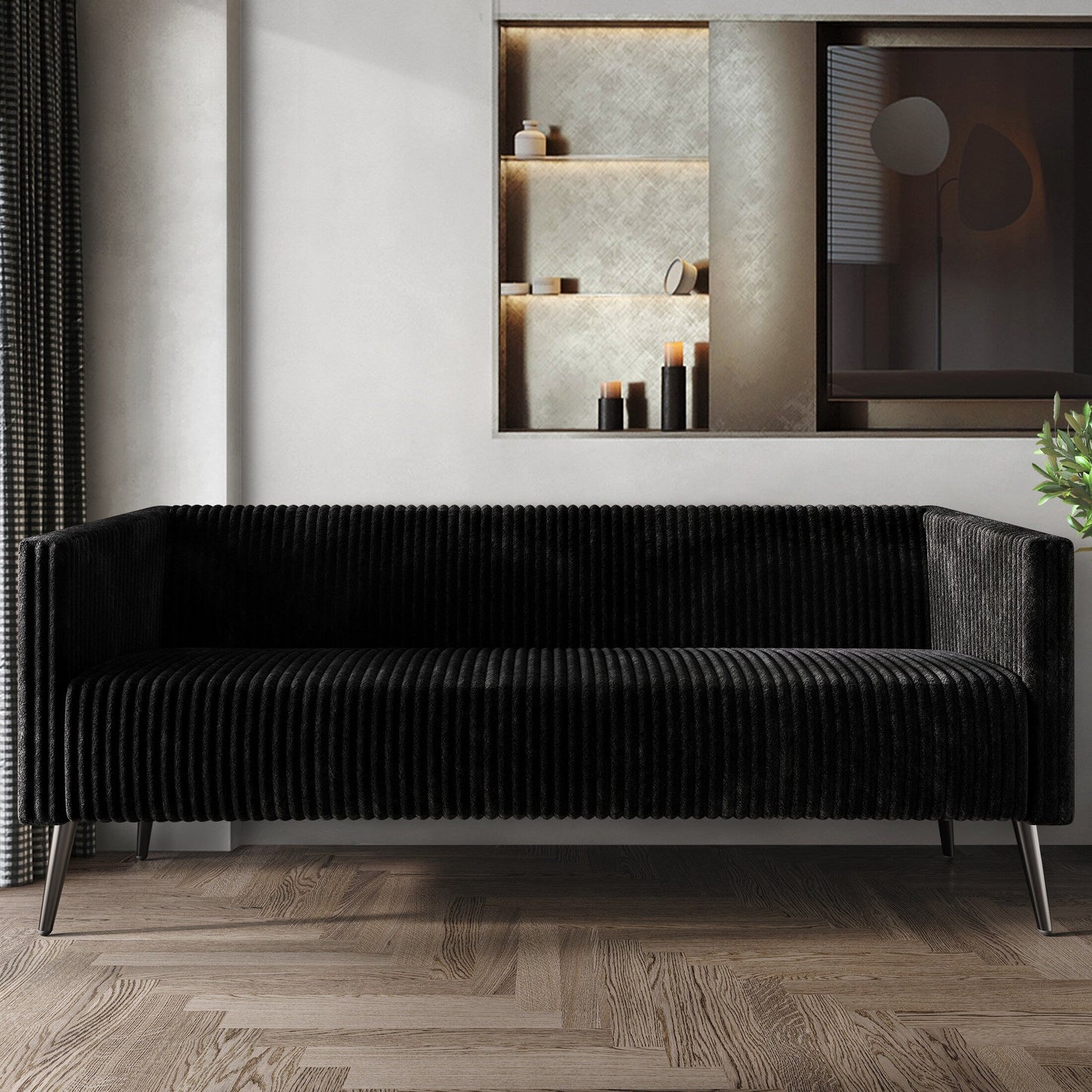 Divano imbottito in velluto a coste CraftPorch, moderno e glamour