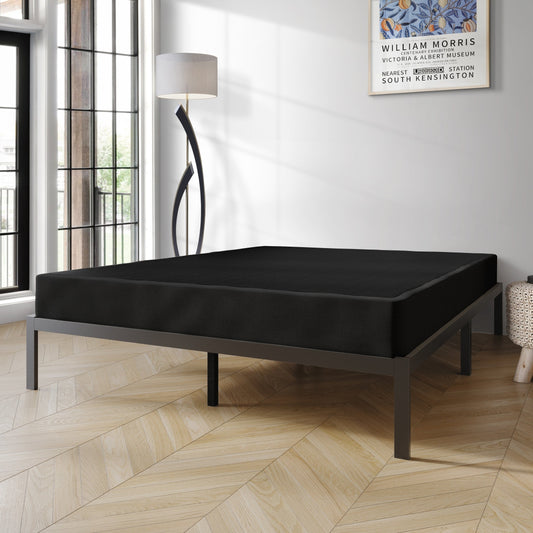 Base per letto a molle in legno massello CraftPorch da 5 pollici con doghe in legno e rivestimento in lino nero