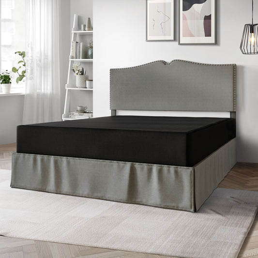 Base per letto a molle in legno massello CraftPorch da 8 pollici con doghe in legno e rivestimento in lino nero