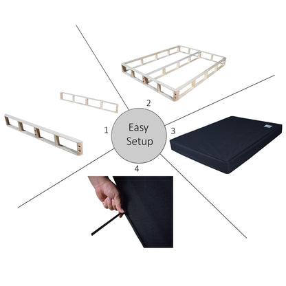 Base per letto a molle in legno massello CraftPorch da 8 pollici con doghe in legno e rivestimento in lino nero