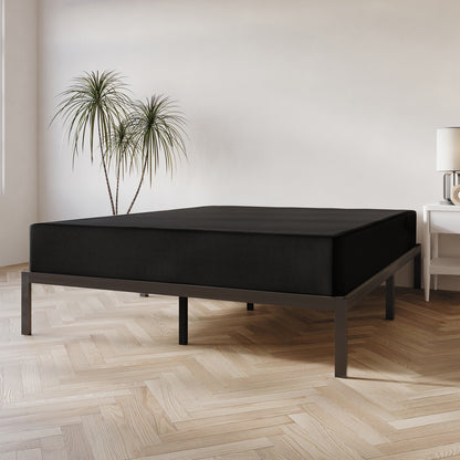 Base per letto a molle in legno massello CraftPorch da 8 pollici con doghe in legno e rivestimento in lino nero