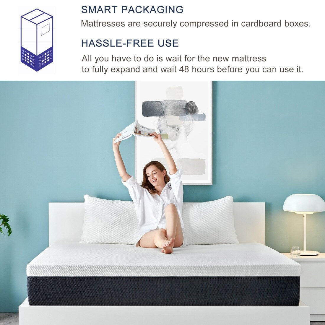 Materasso in memory foam in gel Stiku 10, taglia media, letto in scatola, a basso movimento, trasparente