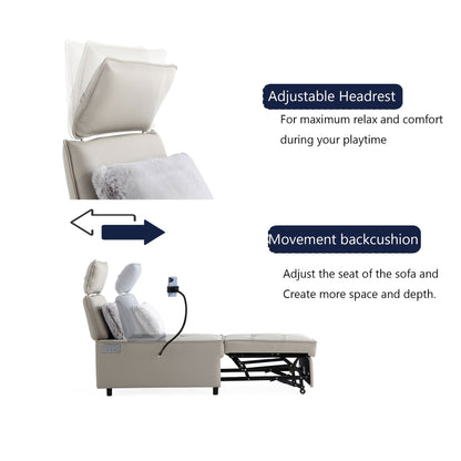 Divano letto in pelle color crema con altoparlante Bluetooth e porte USB