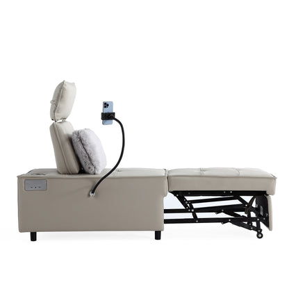 Divano letto in pelle color crema con altoparlante Bluetooth e porte USB