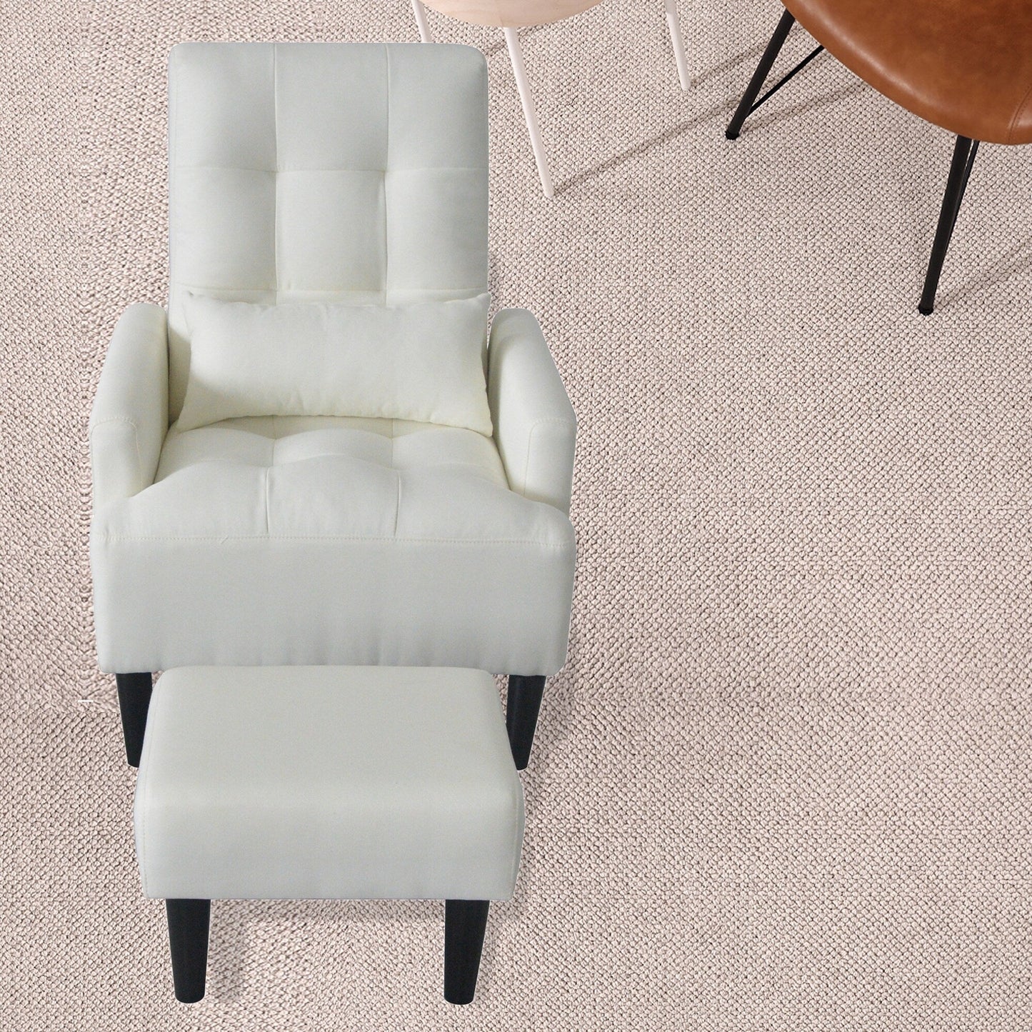 Poltrona lounge multifunzione imbottita con schienale alto bianco crema 26,77 con pouf