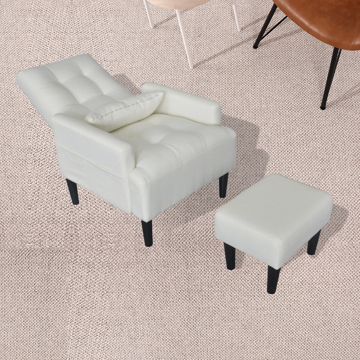 Poltrona lounge multifunzione imbottita con schienale alto bianco crema 26,77 con pouf