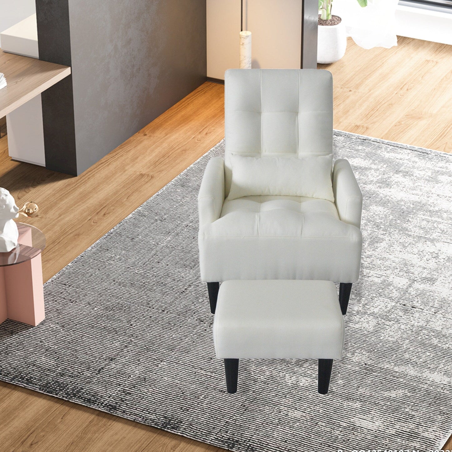 Poltrona lounge multifunzione imbottita con schienale alto bianco crema 26,77 con pouf