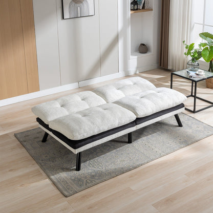 Divano letto futon convertibile in ciniglia bianco crema da 75,6 pollici con gambe in metallo per soggiorno