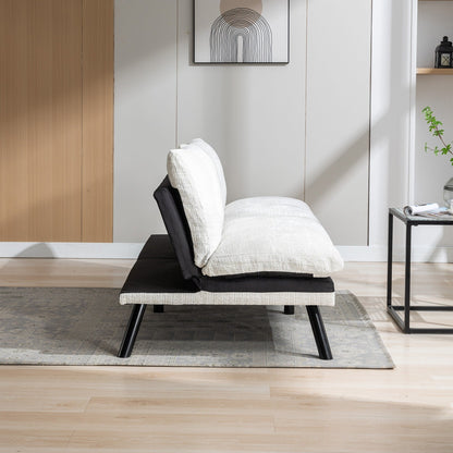 Divano letto futon convertibile in ciniglia bianco crema da 75,6 pollici con gambe in metallo per soggiorno